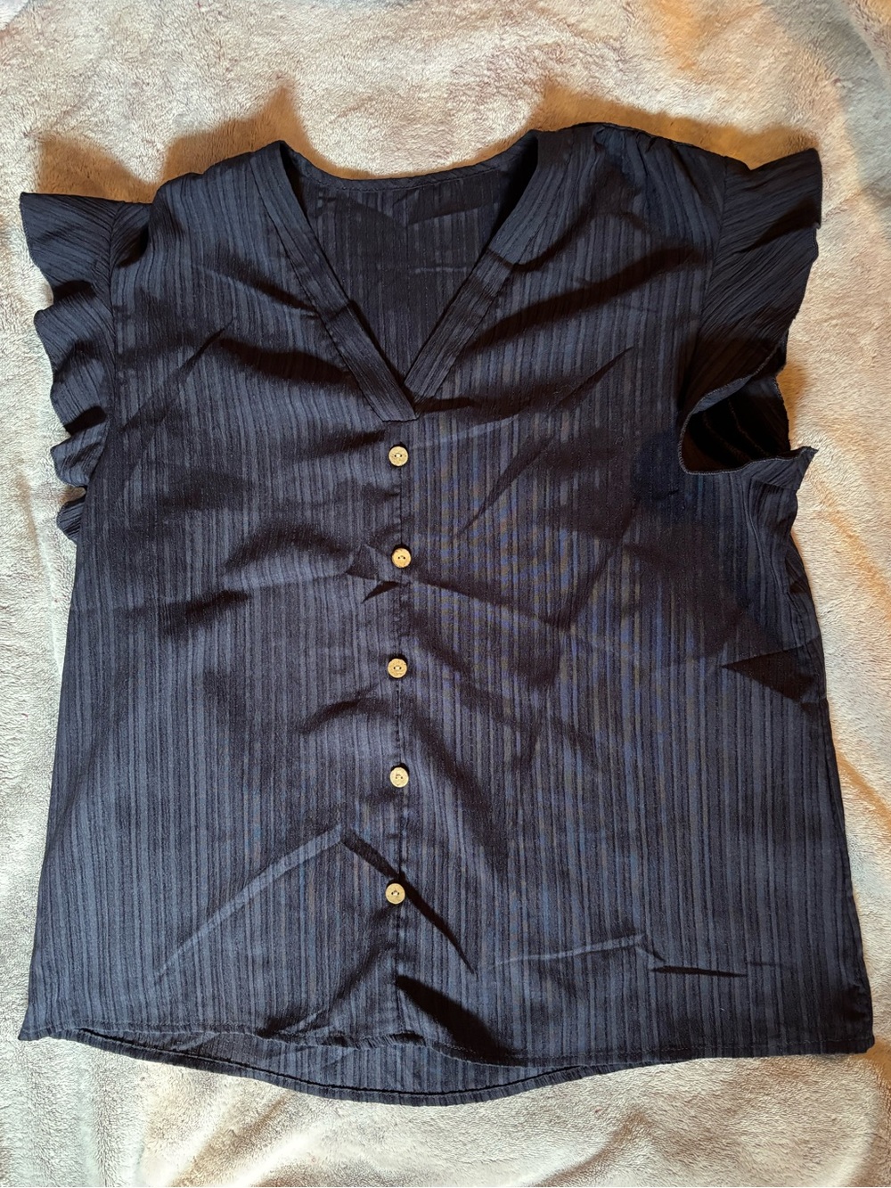 navy blue ruffle sleeve top